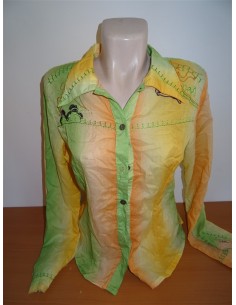 Camasa colorata maneca lunga dama imprimeu cusaturi si floare spate