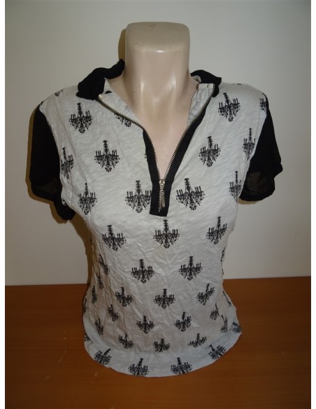 Tricou polo dama cu imprimeu si fermuar la gat