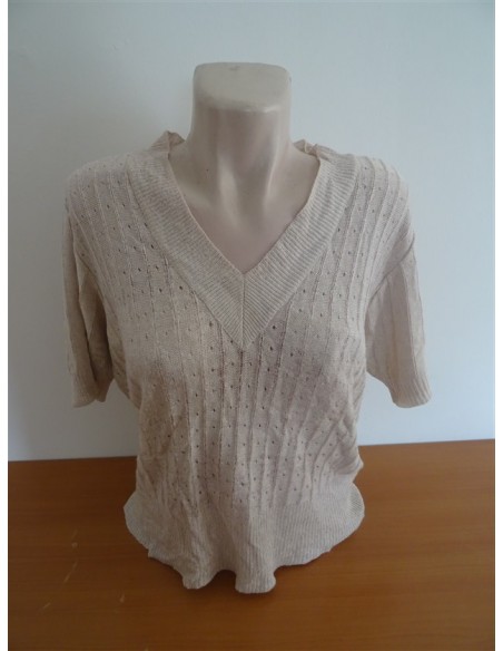 Pulover alb cu anchior maneca trei sferturi dama