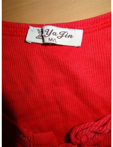 Tricou rosu dama cu snur la gat si imprimeu intr-o parte