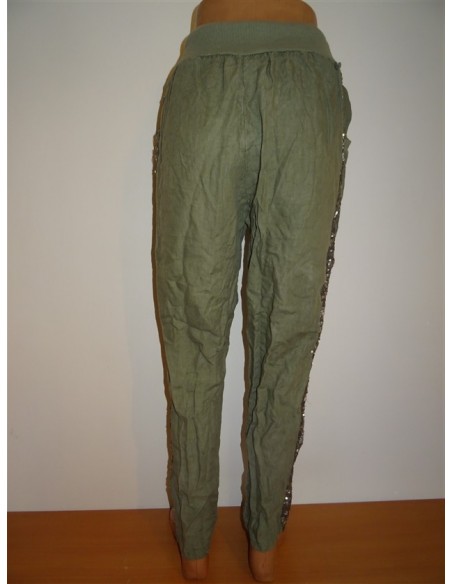Pantalon kaki dama cu pense fata si benzi sclipici laterale