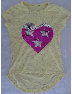 Tricou galben fetita inimioara paiete