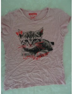 Tricou roz fetita imprimeu pisica In Extenso