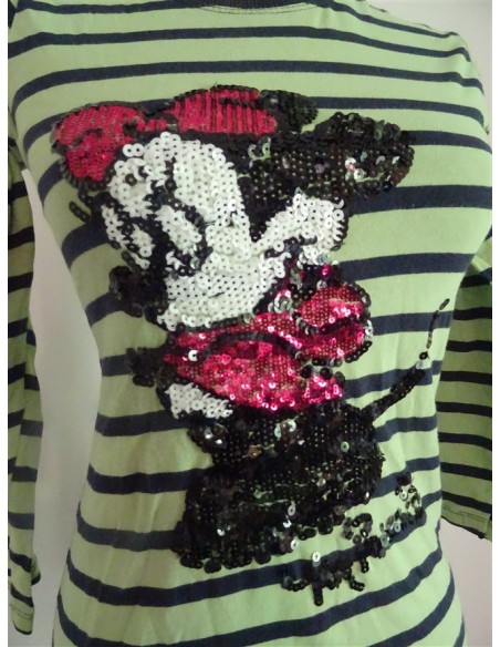 Bluza maneca lunga verde dungi imprimeu Minnie