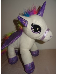 Unicorn plus coama multicolora si aripi mov Intertoy 30cm