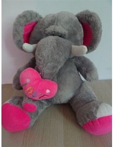 Jucarie plus elefant gri cu inimioara 35cm