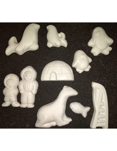 Set 10 figurine ipsos de pictat/colorat cu acuarele - tematica Polul Nord