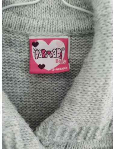 Pulover tricotat gri cu guler si fundita in piept PapiPapi