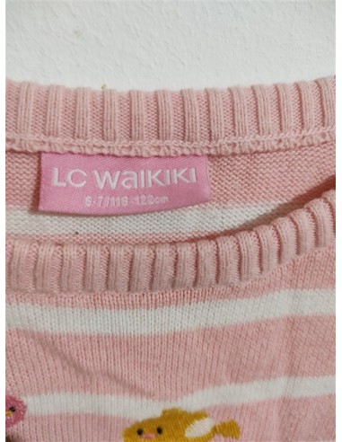 Pulover tricotat roz cu dungi albe Lc Waikiki