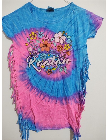 Tricou cu franjuri si imprimeu viu colorat Happy Kids