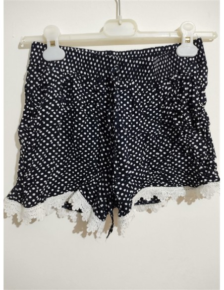 Pantaloni scurti negri cu buline albe si elastic in talie