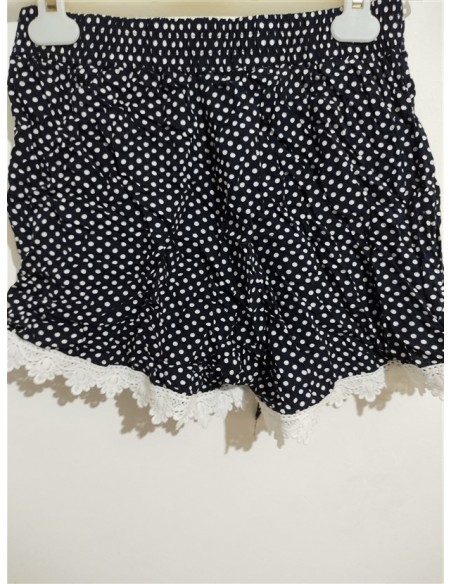 Pantaloni scurti negri cu buline albe si elastic in talie