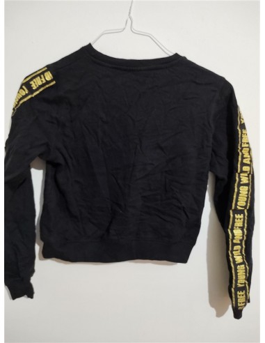 Bluza neagra scurta cu imprimeu de paiete pe piept Emoji