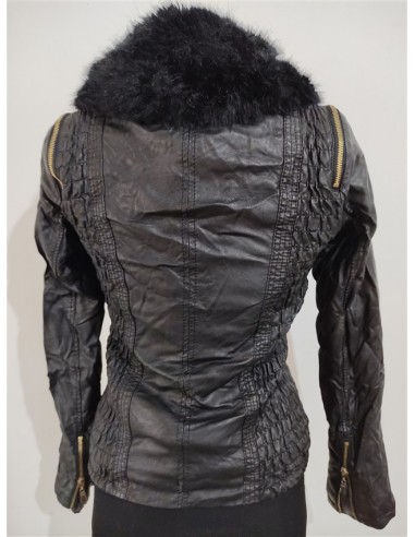 Geaca eleganta neagra aspect piele cu blanita