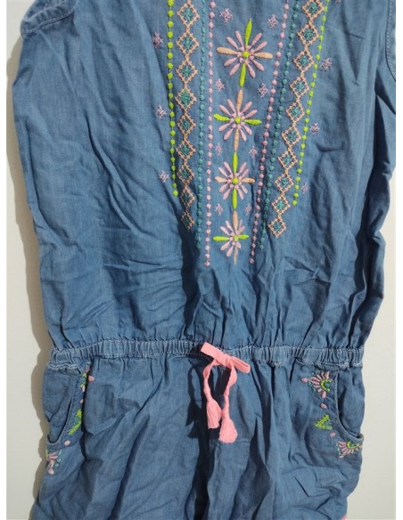 Pantaloni scurti tip salopeta de blugi cu broderie pe piept Denim Co