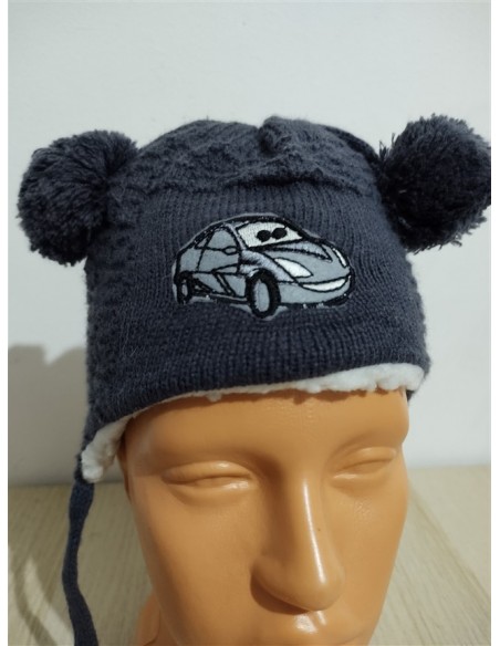 Caciula calduroasa din tricot cu moate si inchidere cu snur Baisite