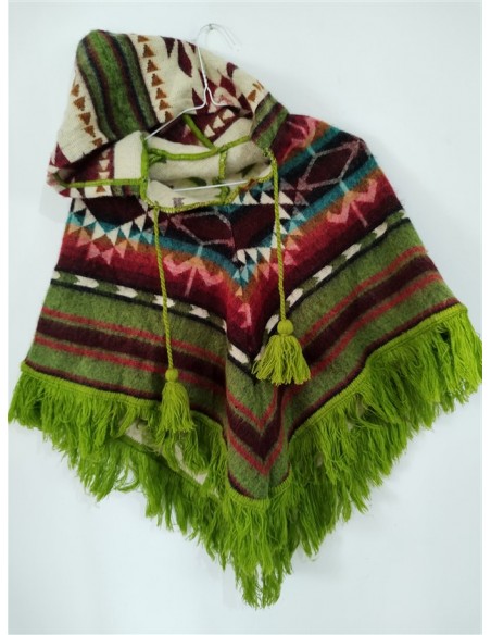 Poncho multicolor cu gluga si ciucurei
