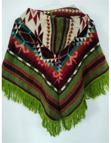 Poncho multicolor cu gluga si ciucurei