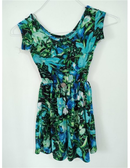 Rochie verde inflorata cu piatra argintie