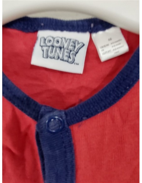 Salopeta scurta rosie cu capse si buzunar la piept Loony Tunes