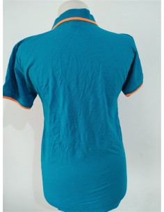 Tricou sport albastru cu margini si nasturi portocali Elvis 2