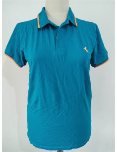 Tricou sport albastru cu margini si nasturi portocali Elvis