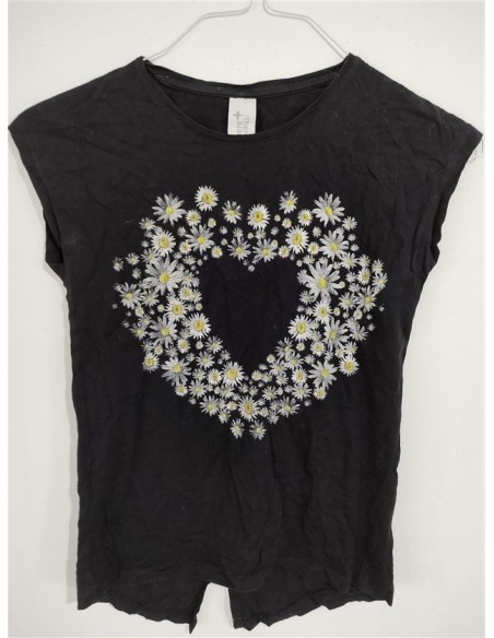 Tricou negru fara maneci cu floricele pe piept CA