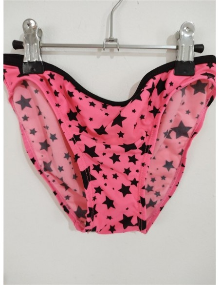 Costum de baie din doua piese roz cu stelute negre