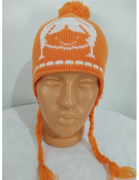 Caciula tricotata fin portocalie cu mot si imprimeu fetita BoRuiDa