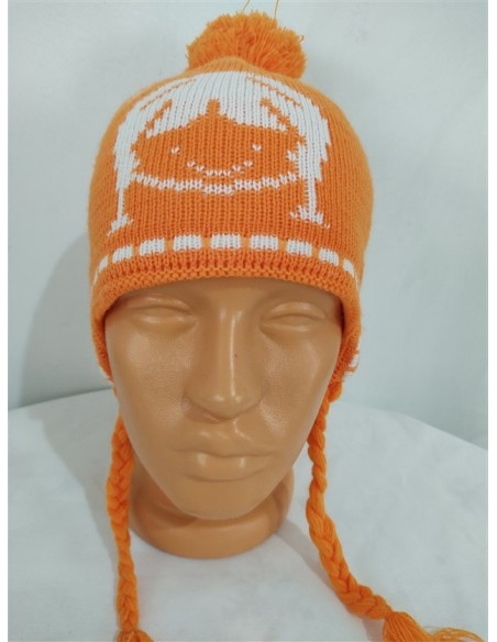Caciula tricotata fin portocalie cu mot si imprimeu fetita BoRuiDa