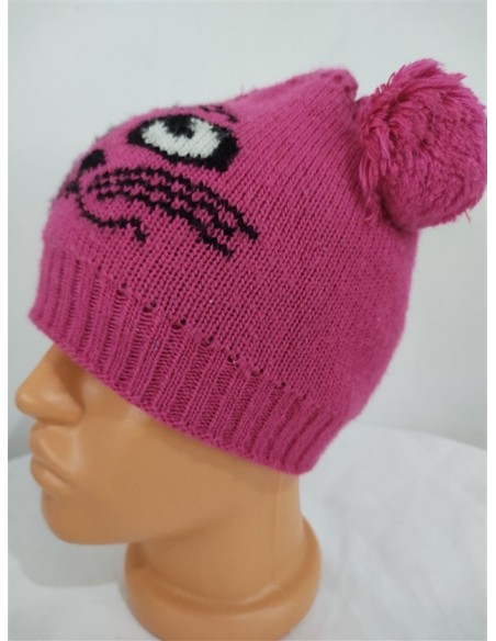 Caciula mov tricotata fin cu moate si imprimeu pisicuta