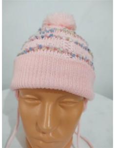 Caciula tricotata roz cu mot si picatele multicolore Aliap 2