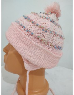 Caciula tricotata roz cu mot si picatele multicolore Aliap