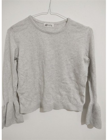 Pulover scurt tricotat cu detalii argintii si volane la maneci Hm