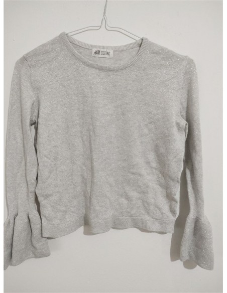 Pulover scurt tricotat cu detalii argintii si volane la maneci Hm