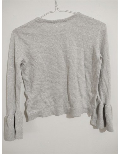 Pulover scurt tricotat cu detalii argintii si volane la maneci Hm