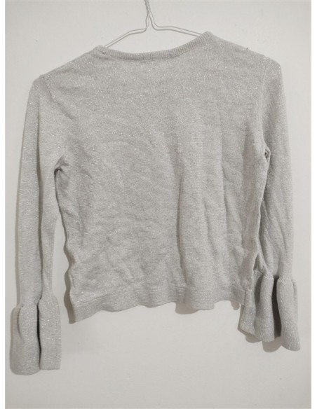 Pulover scurt tricotat cu detalii argintii si volane la maneci Hm