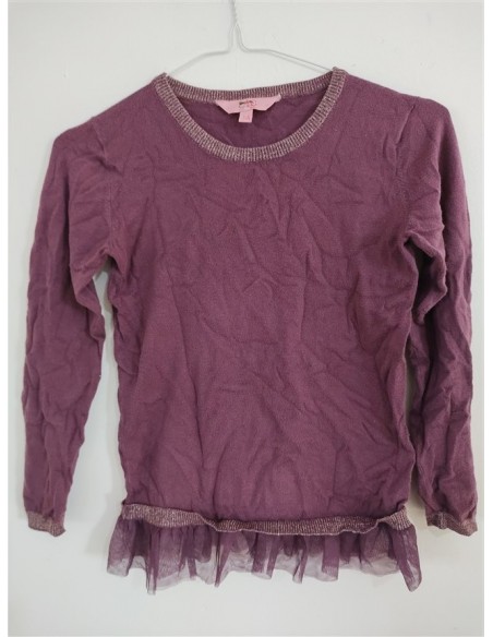 Pulover visiniu din tricot fin si detalii stralucitoare