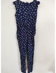 Pantaloni lungi tip salopeta cu imprimeu inimioare albe Hm