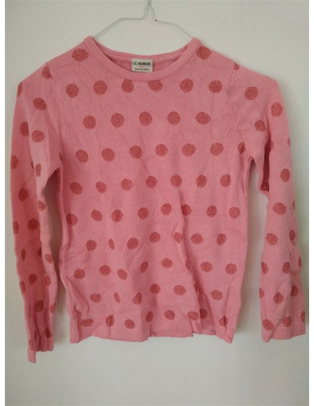 Pulover roz tricotat fin cu buline Lc Waikiki