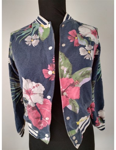 Jacheta albastra cu imprimeu floral multicolor Zara