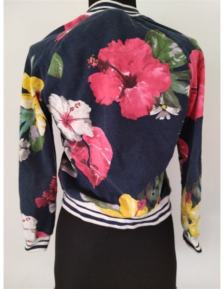Jacheta albastra cu imprimeu floral multicolor Zara