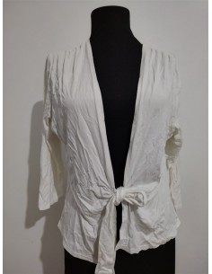 Cardigan subtire alb dama, model inchidere cordon