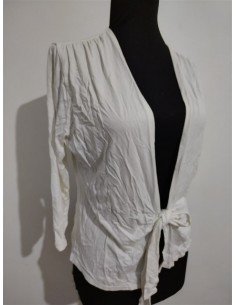 Cardigan subtire alb dama, model inchidere cordon 2