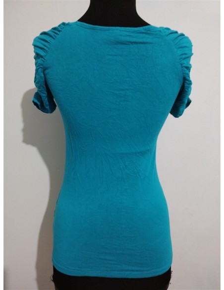 Tricou albastru dama cu maneci creponate Bershka