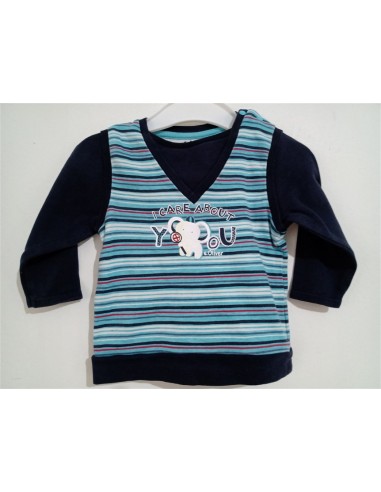 Bluza albastra cu maneci negre si capse pe umar