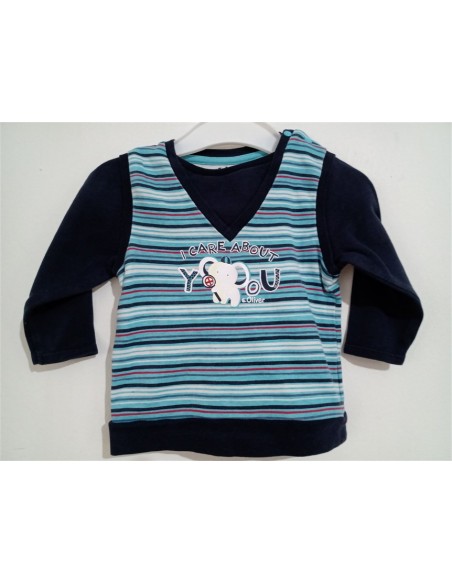 Bluza albastra cu maneci negre si capse pe umar