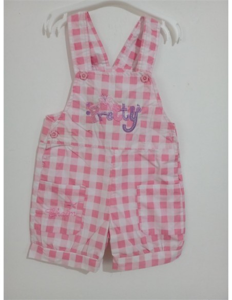 Pantaloni scurti tip salopeta cu carouri roz Pretty