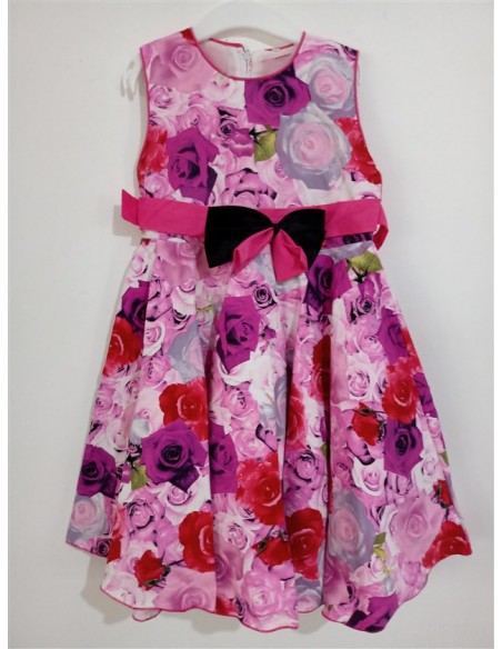 Rochie eleganta inflorata cu funda in talie