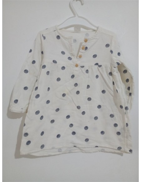 Rochie alba cu buline gri si nasturi pe piept HM